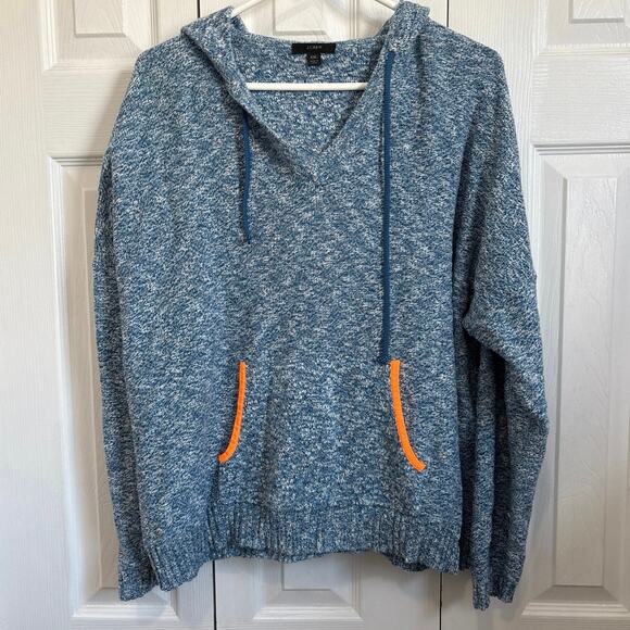 J. Crew V-Neck Cotton Blend Hoodie in Blue Marled Yarn XXL - Picture 1 of 8
